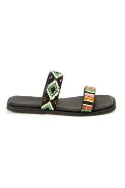 Farm Rio Black Beaded Square Toe Slide Sandal -Farm Rio Dress Shop 309894 03