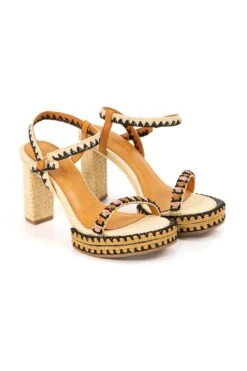 Farm Rio Beige Beaded Heel Platform Sandal