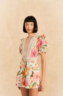 Farm Rio Off-White Macaw Bloom Organic Cotton Romper