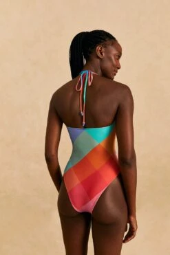 Farm Rio Blue Painted Birds Plaid Halter Neck One-Piece Swimsuit -Farm Rio Dress Shop 310545 04