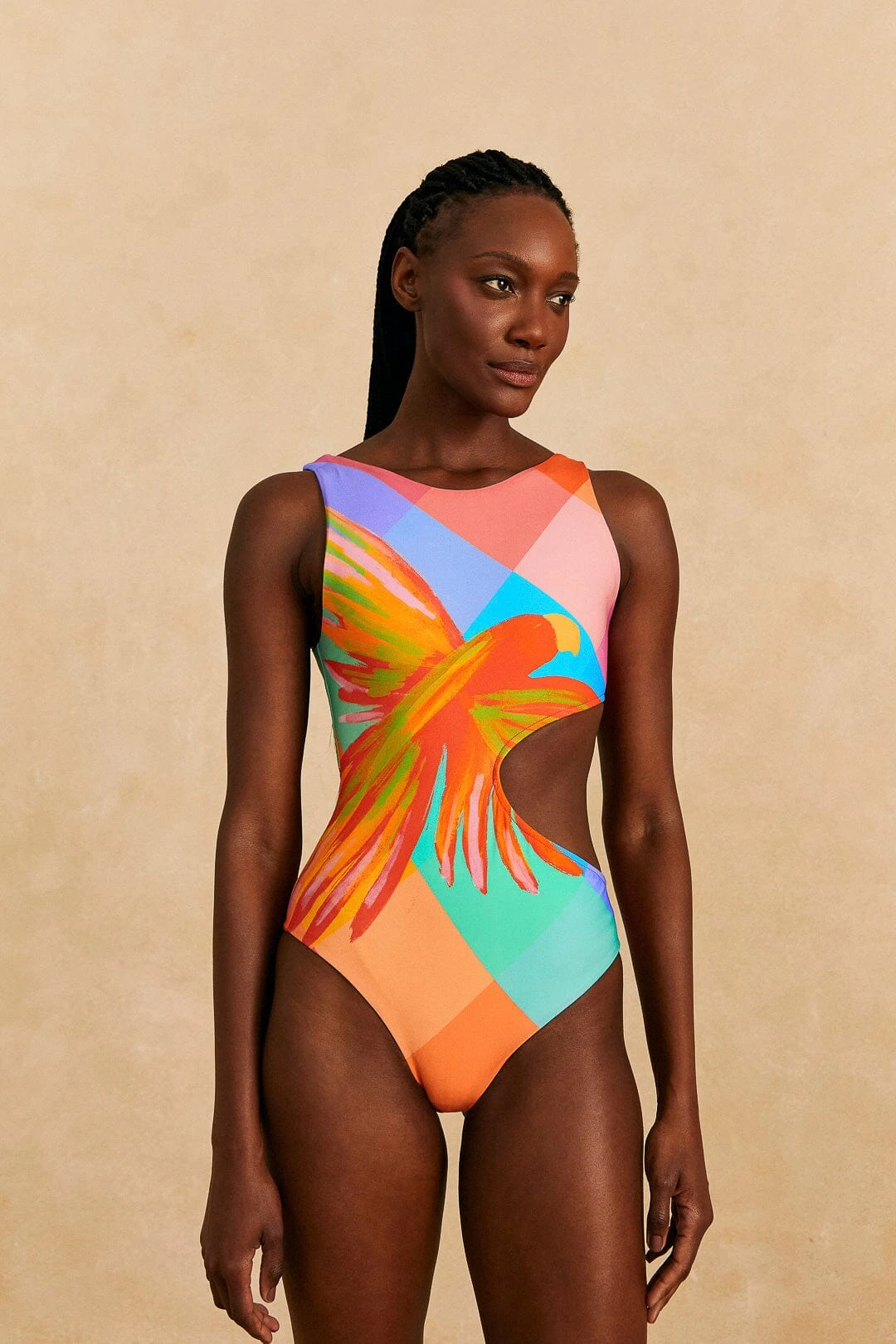 Farm Rio Blue Painted Birds Plaid One-Piece Swimsuit 3 Farm Rio Blue Painted Birds Plaid One-Piece Swimsuit