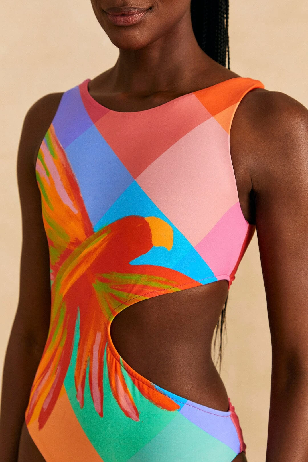 Farm Rio Blue Painted Birds Plaid One-Piece Swimsuit 4 Farm Rio Blue Painted Birds Plaid One-Piece Swimsuit - Image 2