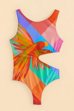 Farm Rio Blue Painted Birds Plaid One-Piece Swimsuit 9 Farm Rio Blue Painted Birds Plaid One-Piece Swimsuit -Farm Rio Dress Shop 310550 05