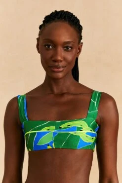 Farm Rio Blue Banana Leaves Bikini Top