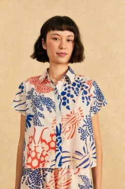 Farm Rio Off-White Mixed Lobster Shirt