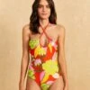 Farm Rio Red Neon Floral One-Piece Swimsuit