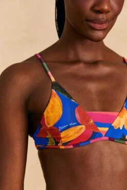 Farm Rio Blue Floral Tropical & Colorful Stripes Bikini Top -Farm Rio Dress Shop 310618 03