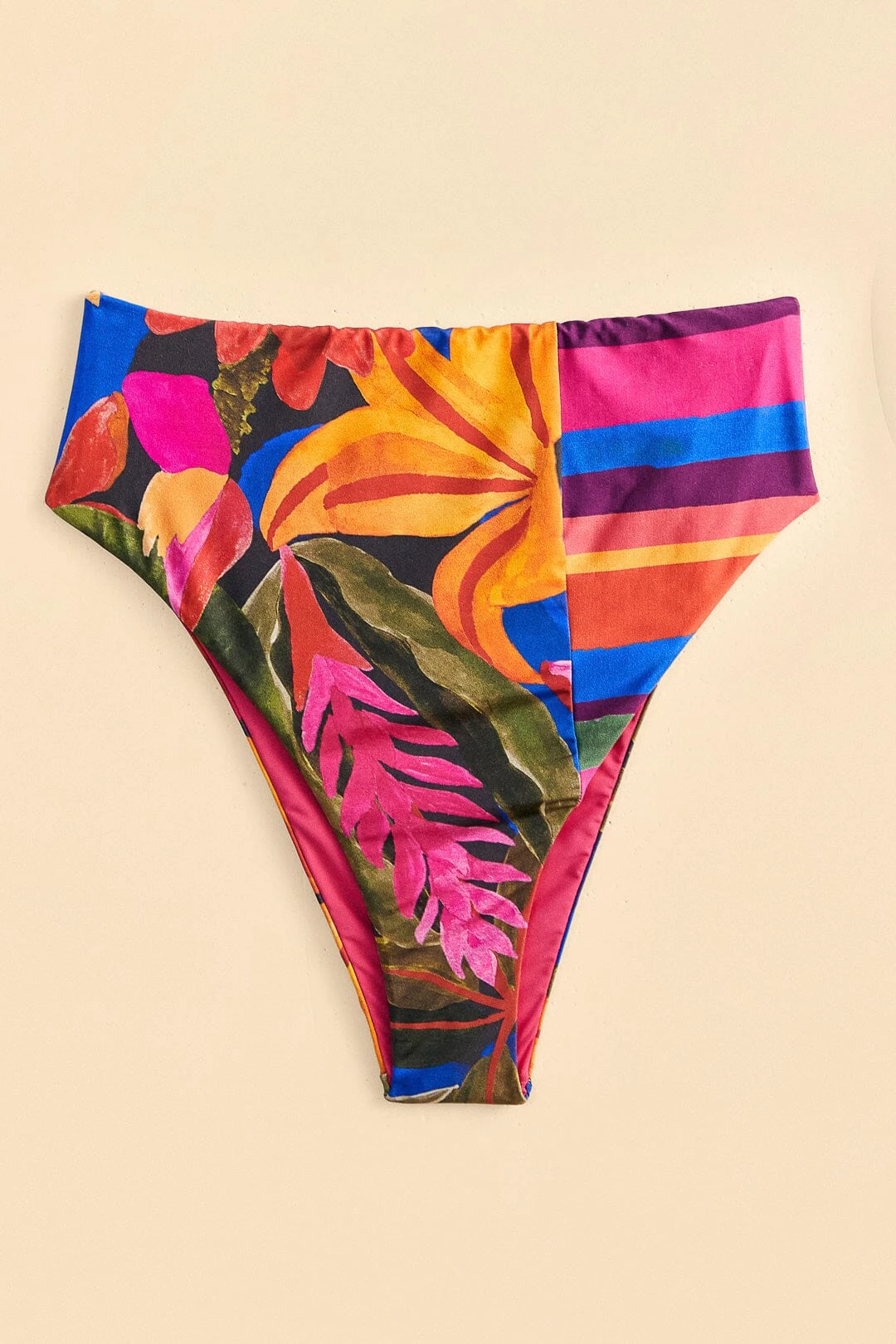 Farm Rio Blue Floral Tropical & Colorful Stripes High Waisted Bikini Bottom 6 Farm Rio Blue Floral Tropical & Colorful Stripes High Waisted Bikini Bottom - Image 4