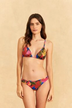 Farm Rio Blue Floral Tropical & Colorful Stripes Triangle Bikini Top
