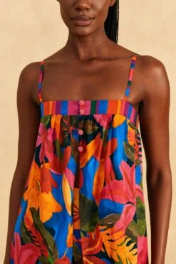 Farm Rio Blue Floral Tropical & Colorful Stripes Cover-Up -Farm Rio Dress Shop 310625 03