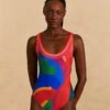 Farm Rio Colorful Leaves One-Piece Swimsuit