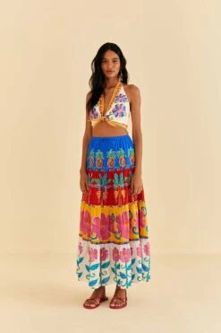 Farm Rio Off-White Vivid Garden Maxi Skirt -Farm Rio Dress Shop 310663 03