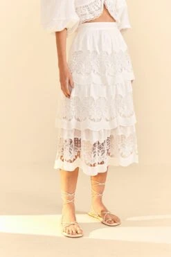 Farm Rio White Lace Midi Skirt -Farm Rio Dress Shop 310676 03