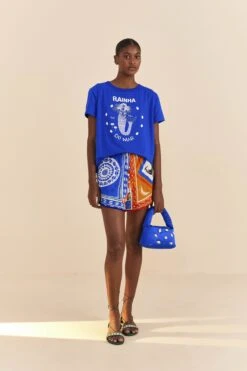 Farm Rio Blue Rainha Do Mar Organic Cotton T-Shirt -Farm Rio Dress Shop 310682 02