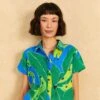 Farm Rio Blue Banana Leaves Shirt -Farm Rio Dress Shop 310901 01
