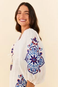 Farm Rio Off-White Navy Embroidery Mini Dress -Farm Rio Dress Shop 311390 03