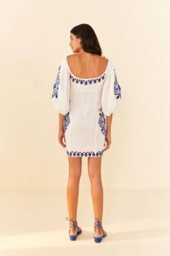 Farm Rio Off-White Navy Embroidery Mini Dress -Farm Rio Dress Shop 311390 04