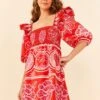 Farm Rio Red Summer Sunrise Organic Cotton Mini Dress 1 Farm Rio Red Summer Sunrise Organic Cotton Mini Dress -Farm Rio Dress Shop 311432 01