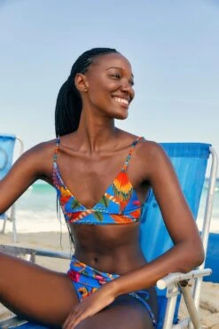 Farm Rio Blue Macaw Party Crochet Bikini Top