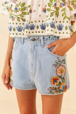 Farm Rio Summer Garden Embroidered Denim Shorts 10 Farm Rio Summer Garden Embroidered Denim Shorts -Farm Rio Dress Shop 311873 03