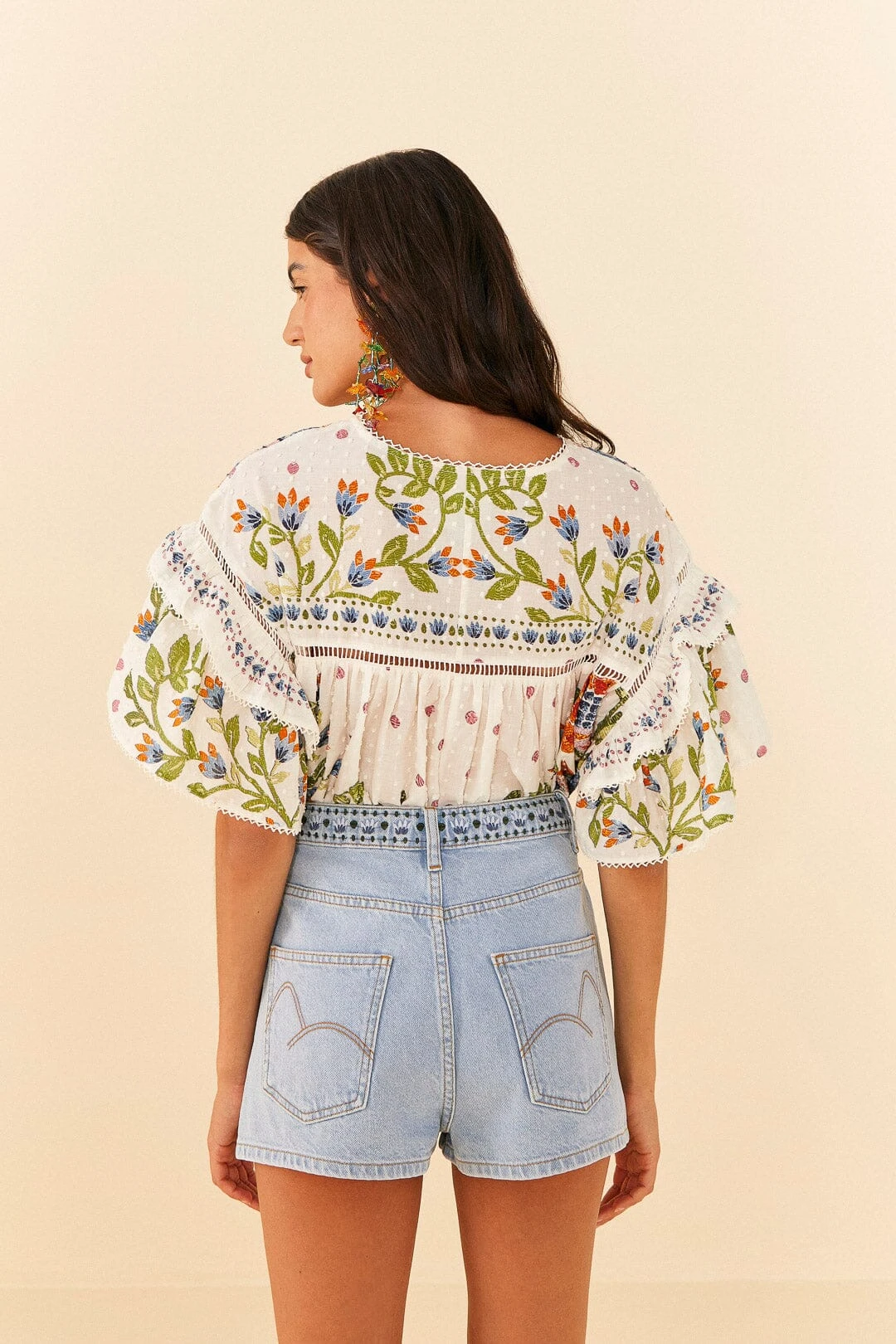 Farm Rio Summer Garden Embroidered Denim Shorts 6 Farm Rio Summer Garden Embroidered Denim Shorts - Image 4