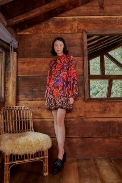 Farm Rio Brown Bright Flora Long Sleeve Mini Dress 11 Farm Rio Brown Bright Flora Long Sleeve Mini Dress -Farm Rio Dress Shop 311972 03