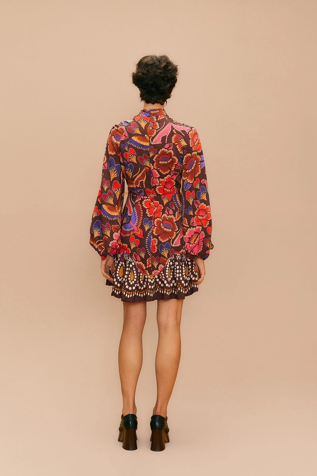 Farm Rio Brown Bright Flora Long Sleeve Mini Dress 6 Farm Rio Brown Bright Flora Long Sleeve Mini Dress - Image 4