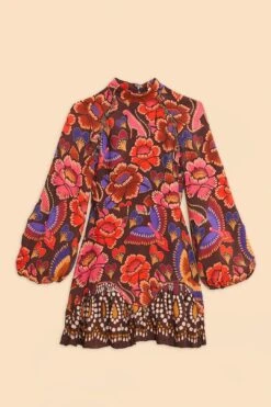 Farm Rio Brown Bright Flora Long Sleeve Mini Dress 15 Farm Rio Brown Bright Flora Long Sleeve Mini Dress -Farm Rio Dress Shop 311972 07