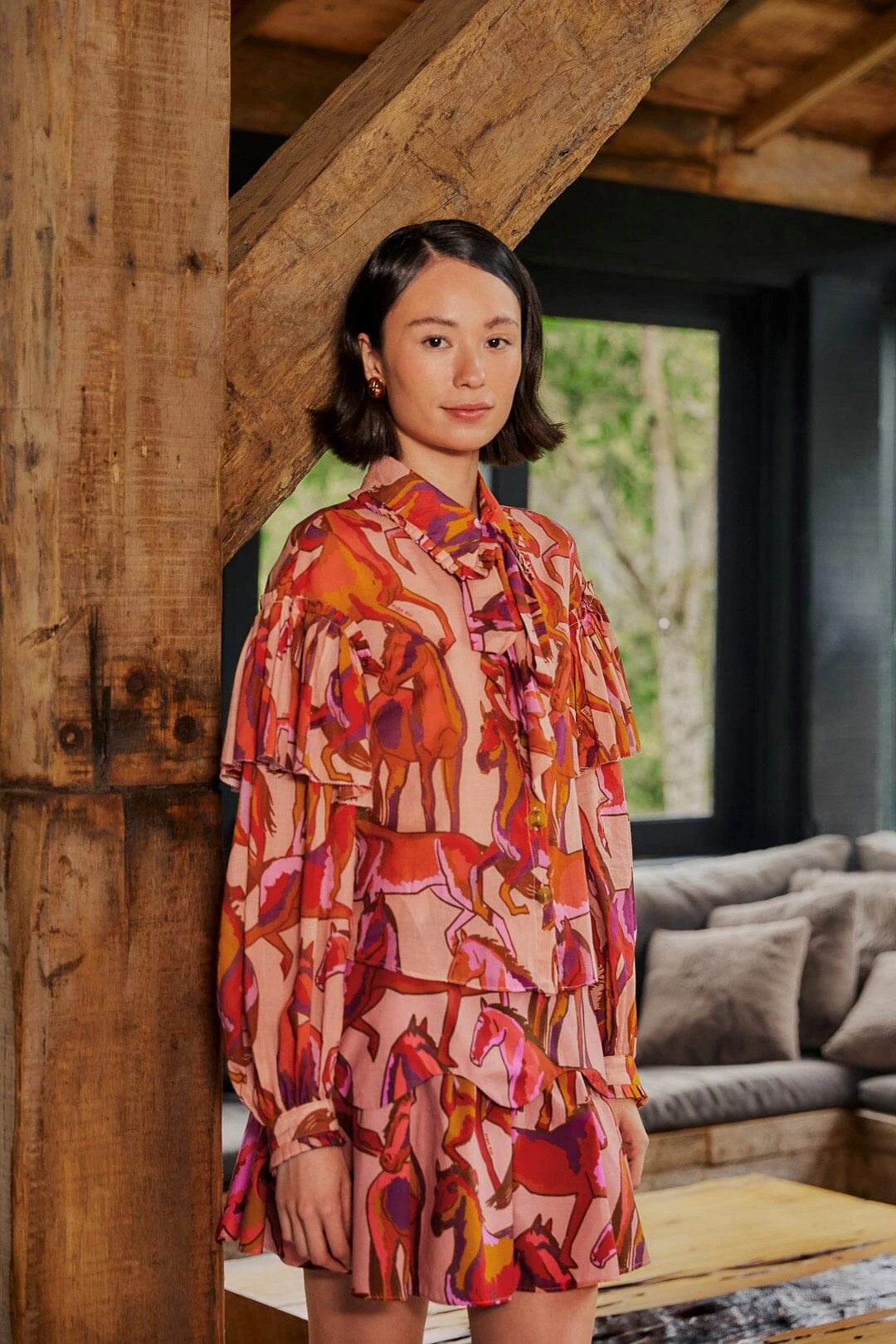 Farm Rio Rose Wild Horses Tiered Mini Skirt 2 Farm Rio Rose Wild Horses Tiered Mini Skirt