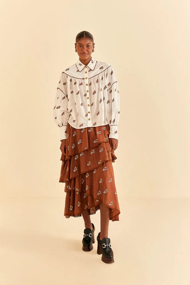 Farm Rio Off-White Embroidered Horses Blouse 5 Farm Rio Off-White Embroidered Horses Blouse - Image 3