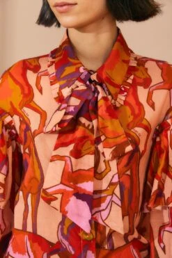 Farm Rio Rose Wild Horses Bow Neck Tie Blouse -Farm Rio Dress Shop 312022 03