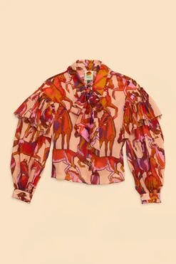 Farm Rio Rose Wild Horses Bow Neck Tie Blouse -Farm Rio Dress Shop 312022 06
