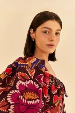 Farm Rio Brown Bright Flora Short Sleeve Midi Dress 11 Farm Rio Brown Bright Flora Short Sleeve Midi Dress -Farm Rio Dress Shop 312040 03