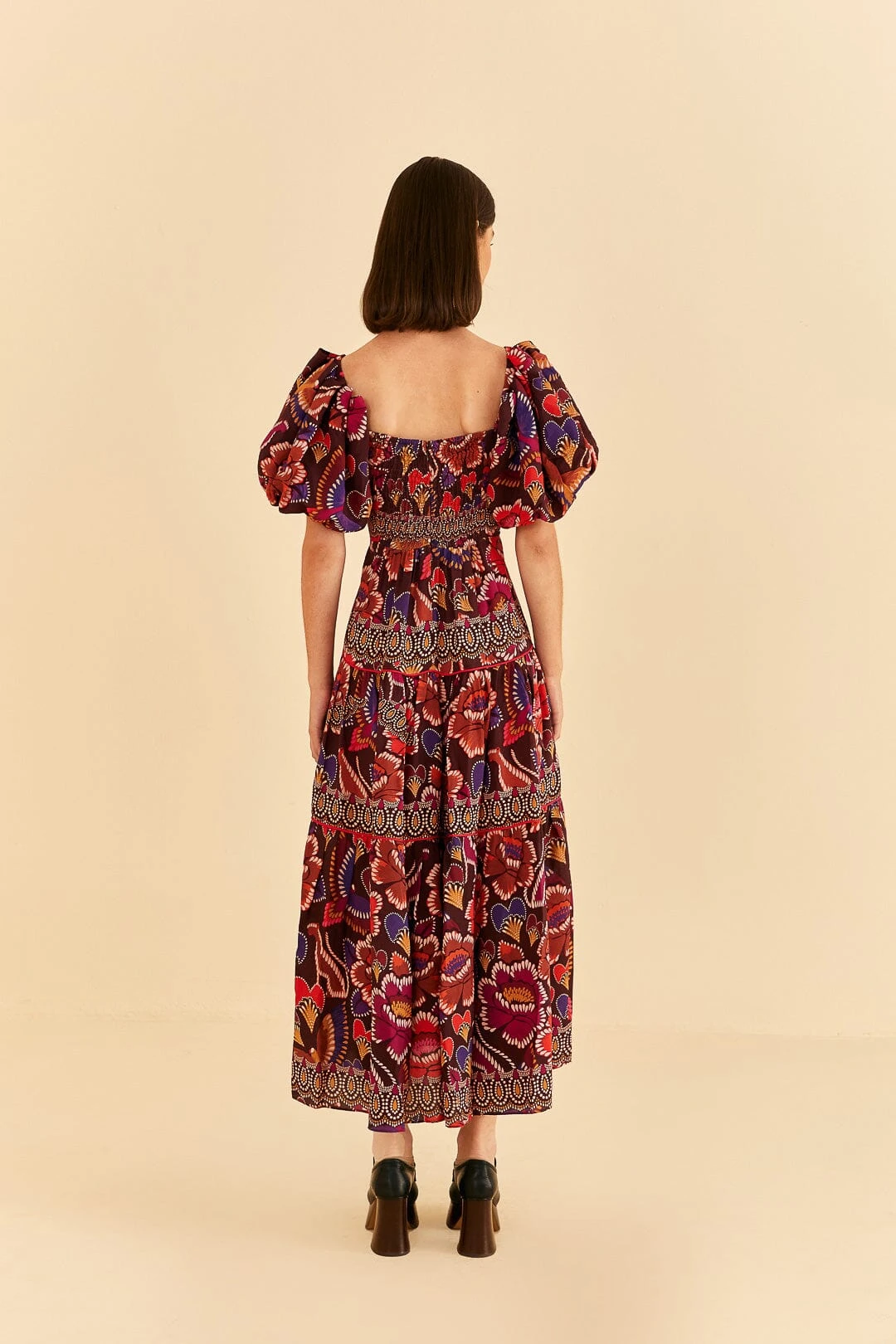 Farm Rio Brown Bright Flora Short Sleeve Midi Dress 6 Farm Rio Brown Bright Flora Short Sleeve Midi Dress - Image 4