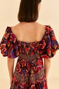 Farm Rio Brown Bright Flora Short Sleeve Midi Dress 13 Farm Rio Brown Bright Flora Short Sleeve Midi Dress -Farm Rio Dress Shop 312040 05