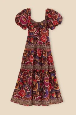 Farm Rio Brown Bright Flora Short Sleeve Midi Dress 15 Farm Rio Brown Bright Flora Short Sleeve Midi Dress -Farm Rio Dress Shop 312040 07