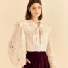Farm Rio Off-White Richelieu Big Collar Blouse -Farm Rio Dress Shop 312044 01