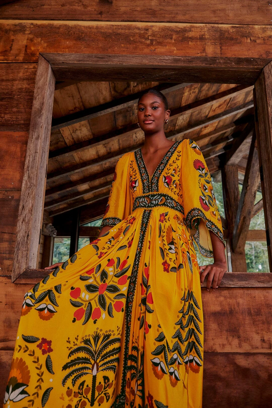Farm Rio Yellow Tropical Tapestry Kaftan Dress 4 Farm Rio Yellow Tropical Tapestry Kaftan Dress - Image 2