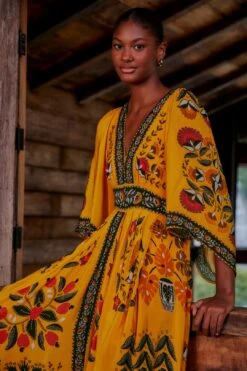 Farm Rio Yellow Tropical Tapestry Kaftan Dress 10 Farm Rio Yellow Tropical Tapestry Kaftan Dress -Farm Rio Dress Shop 312047 03