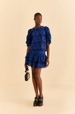 Farm Rio Navy Blue 3d Star Texture Blouse -Farm Rio Dress Shop 312282 02