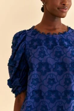 Farm Rio Navy Blue 3d Star Texture Blouse -Farm Rio Dress Shop 312282 03