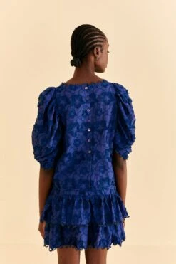 Farm Rio Navy Blue 3d Star Texture Blouse -Farm Rio Dress Shop 312282 04