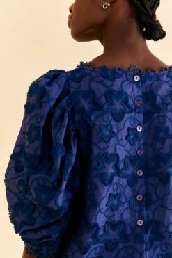Farm Rio Navy Blue 3d Star Texture Blouse -Farm Rio Dress Shop 312282 05