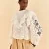 Farm Rio Off-White Smocked Yoke 3d Flower Blouse -Farm Rio Dress Shop 312290 01