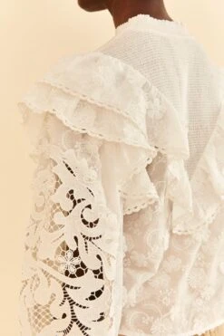 Farm Rio Off-White Smocked Yoke 3d Flower Blouse -Farm Rio Dress Shop 312290 03