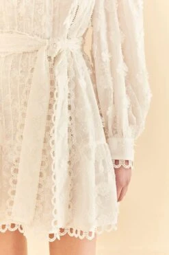 Farm Rio Off-White 3d Flower Pleated Mini Dress -Farm Rio Dress Shop 312366 05