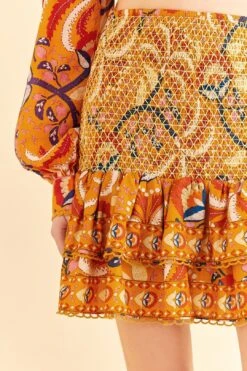 Farm Rio Yellow Palms Party Smocked Mini Skirt 10 Farm Rio Yellow Palms Party Smocked Mini Skirt -Farm Rio Dress Shop 312548 03