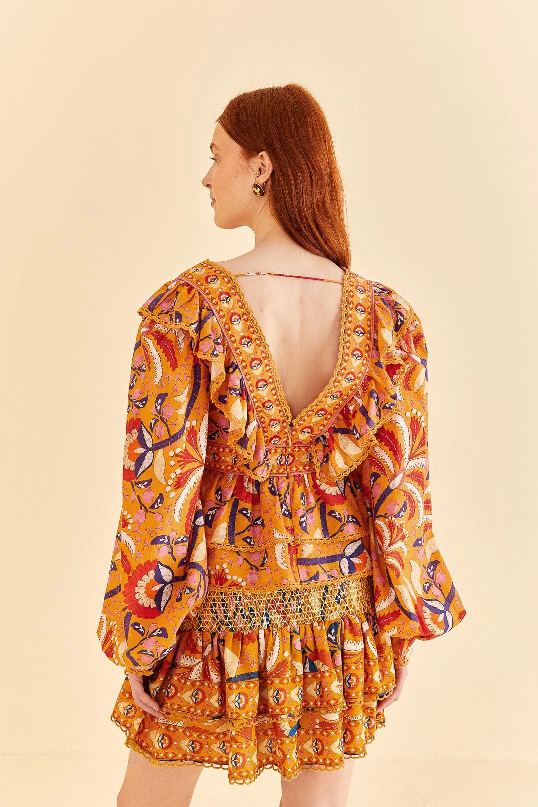 Farm Rio Yellow Palms Party Smocked Mini Skirt 6 Farm Rio Yellow Palms Party Smocked Mini Skirt - Image 4