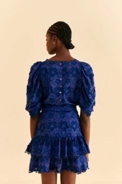 Farm Rio Navy Blue 3d Star Texture Mini Skirt -Farm Rio Dress Shop 312645 04