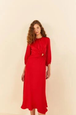 Farm Rio Red Front Circle Cut Out Midi Dress